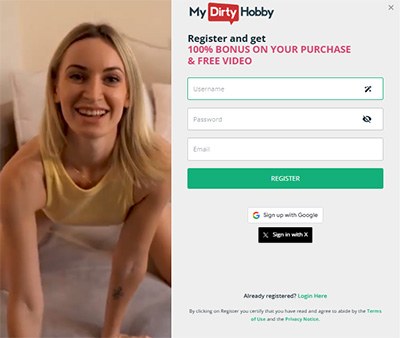 MyDirtyHobby Registration